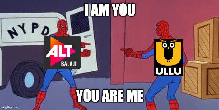 I am you, you are me | I AM YOU; YOU ARE ME | image tagged in spider man double | made w/ Imgflip meme maker