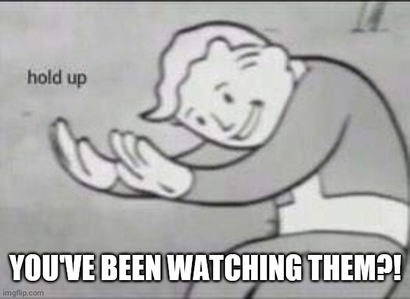 Fallout Hold Up | YOU'VE BEEN WATCHING THEM?! | image tagged in fallout hold up | made w/ Imgflip meme maker