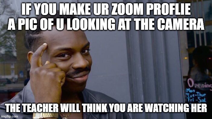 Roll Safe Think About It | IF YOU MAKE UR ZOOM PROFLIE A PIC OF U LOOKING AT THE CAMERA; THE TEACHER WILL THINK YOU ARE WATCHING HER | image tagged in memes,roll safe think about it | made w/ Imgflip meme maker