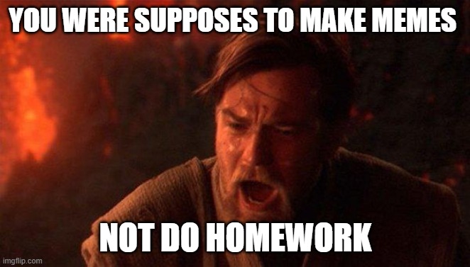 You Were The Chosen One (Star Wars) Meme | YOU WERE SUPPOSES TO MAKE MEMES; NOT DO HOMEWORK | image tagged in memes,you were the chosen one star wars | made w/ Imgflip meme maker