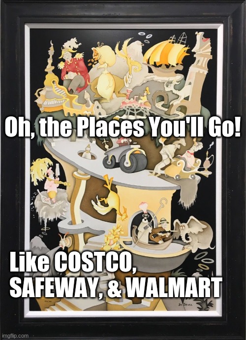 Oh, the Places You'll Go! | Oh, the Places You'll Go! Like COSTCO, SAFEWAY, & WALMART | image tagged in dr seuss,funny,political meme,lockdown,coronavirus meme | made w/ Imgflip meme maker