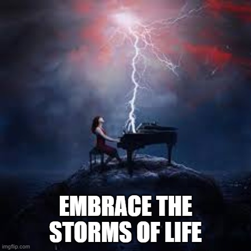 THE STORMS OF LIFE | EMBRACE THE STORMS OF LIFE | image tagged in embrace,storms,life,lightning,piano,strong | made w/ Imgflip meme maker