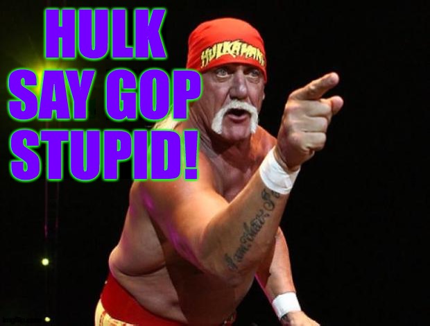 Hulk Hogan | HULK SAY GOP STUPID! | image tagged in hulk hogan | made w/ Imgflip meme maker