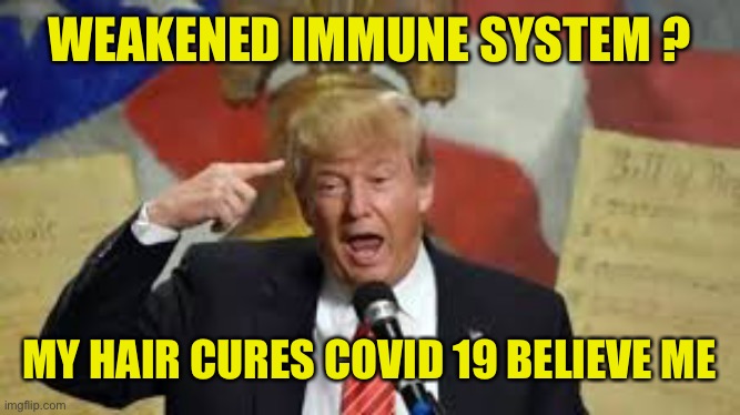 WEAKENED IMMUNE SYSTEM ? MY HAIR CURES COVID 19 BELIEVE ME | made w/ Imgflip meme maker