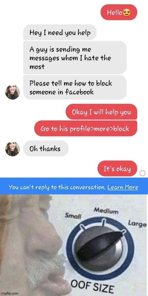 OOOF | image tagged in lol,lolz,memes,facebook,blocked | made w/ Imgflip meme maker