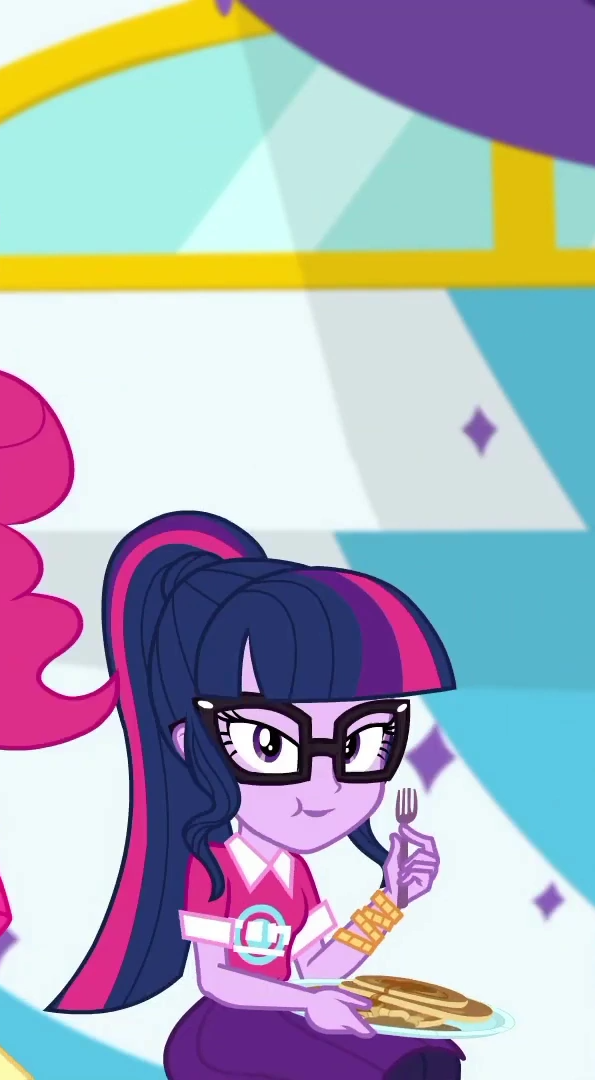 Twilight Sparkle gazing at you, while eating pancakes. Blank Meme Template