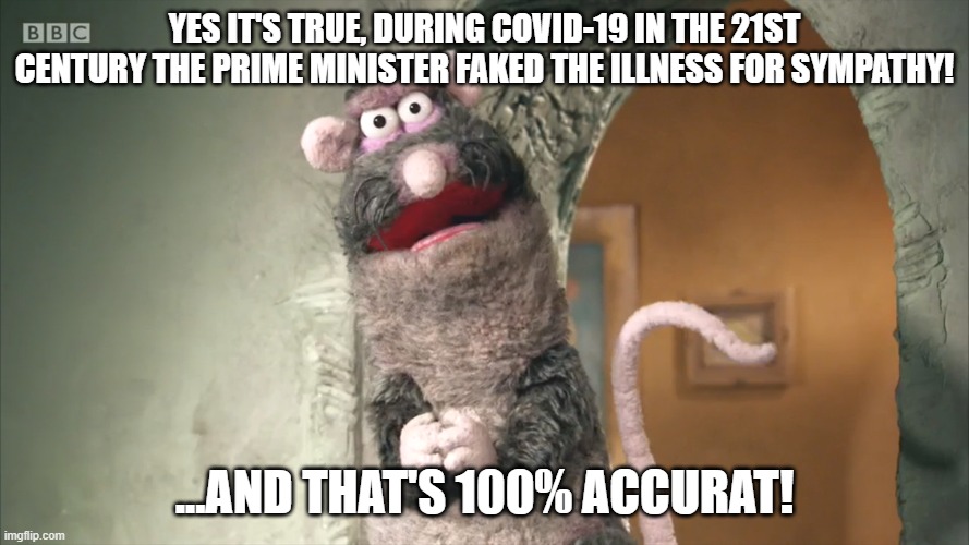 Rattus Rattus | YES IT'S TRUE, DURING COVID-19 IN THE 21ST CENTURY THE PRIME MINISTER FAKED THE ILLNESS FOR SYMPATHY! ...AND THAT'S 100% ACCURAT! | image tagged in rattus rattus | made w/ Imgflip meme maker