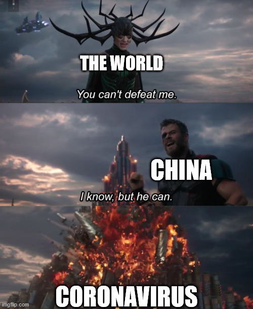 You can't defeat me | THE WORLD; CHINA; CORONAVIRUS | image tagged in you can't defeat me | made w/ Imgflip meme maker