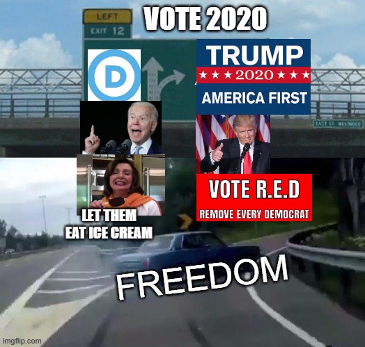 Vote America First and Freedom 2020 | VOTE 2020; LET THEM EAT ICE CREAM | image tagged in biden,trump,pelosi,democrats,republicans,stupid liberals | made w/ Imgflip meme maker