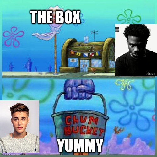Krusty Krab Vs Chum Bucket | THE BOX; YUMMY | image tagged in memes,krusty krab vs chum bucket | made w/ Imgflip meme maker
