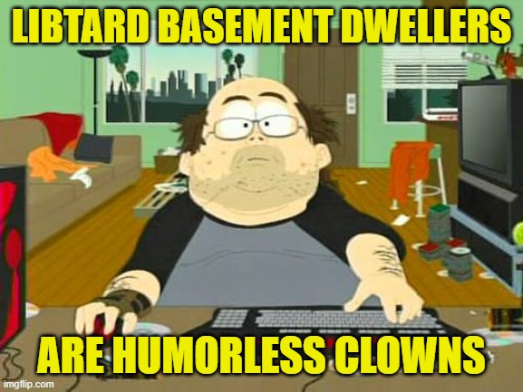 Basement Dweller | LIBTARD BASEMENT DWELLERS ARE HUMORLESS CLOWNS | image tagged in basement dweller | made w/ Imgflip meme maker