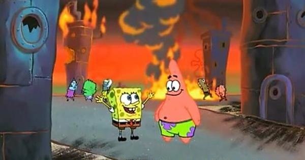 Spongebob city on fire Blank Meme Template