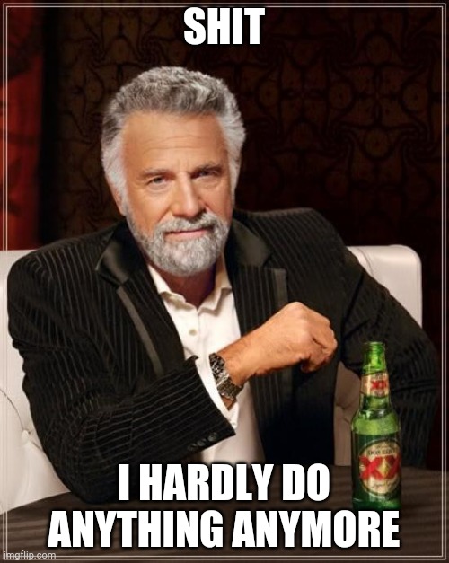 The Most Interesting Man In The World Meme | SHIT; I HARDLY DO ANYTHING ANYMORE | image tagged in memes,the most interesting man in the world | made w/ Imgflip meme maker