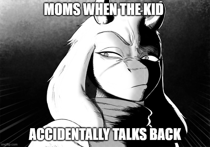 Toriel Death Stare | MOMS WHEN THE KID; ACCIDENTALLY TALKS BACK | image tagged in toriel death stare | made w/ Imgflip meme maker