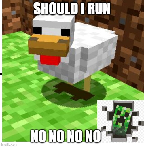 RUN AWAY CHICKEN | SHOULD I RUN; NO NO NO NO | image tagged in minecraft advice chicken | made w/ Imgflip meme maker
