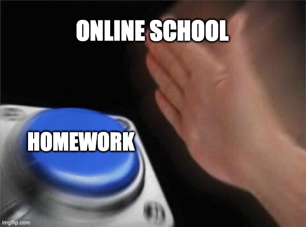 Blank Nut Button | ONLINE SCHOOL; HOMEWORK | image tagged in memes,blank nut button | made w/ Imgflip meme maker