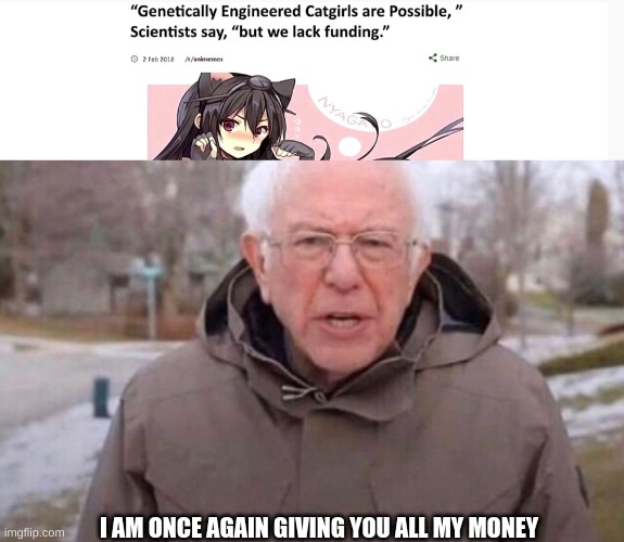 I AM ONCE AGAIN GIVING YOU ALL MY MONEY | image tagged in once again bernie | made w/ Imgflip meme maker