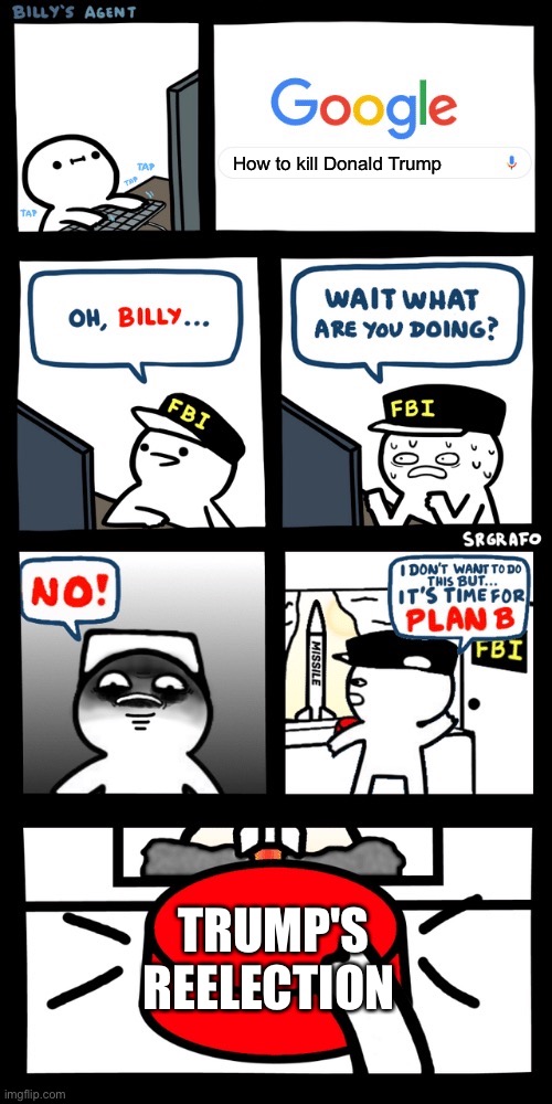 Billy’s FBI agent plan B | How to kill Donald Trump; TRUMP'S REELECTION | image tagged in billys fbi agent plan b | made w/ Imgflip meme maker