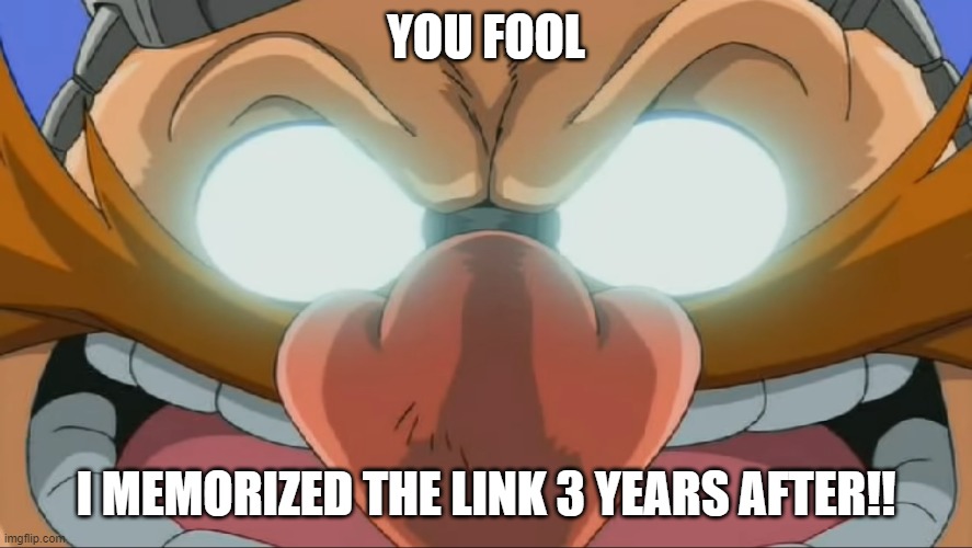 Evil Eggman - Sonic X | YOU FOOL I MEMORIZED THE LINK 3 YEARS AFTER!! | image tagged in evil eggman - sonic x | made w/ Imgflip meme maker