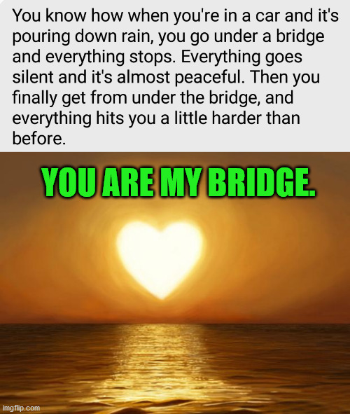 Share with your mom this mother's day. | YOU ARE MY BRIDGE. | image tagged in love | made w/ Imgflip meme maker