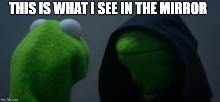 Evil Kermit | THIS IS WHAT I SEE IN THE MIRROR | image tagged in memes,evil kermit | made w/ Imgflip meme maker