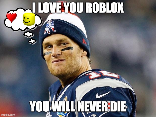 tom has a crush | I LOVE YOU ROBLOX; YOU WILL NEVER DIE | image tagged in tom brady | made w/ Imgflip meme maker