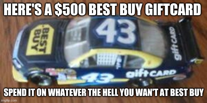 HERE'S A $500 BEST BUY GIFTCARD SPEND IT ON WHATEVER THE HELL YOU WAN'T AT BEST BUY | image tagged in best buy giftcard | made w/ Imgflip meme maker