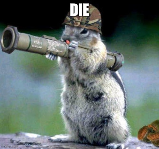 Bazooka Squirrel Meme | DIE | image tagged in memes,bazooka squirrel | made w/ Imgflip meme maker