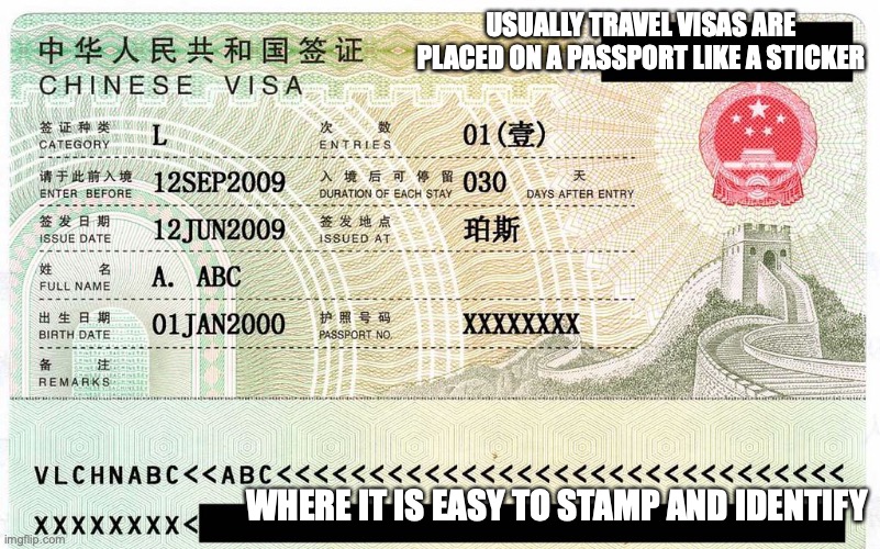 Travel Visa | USUALLY TRAVEL VISAS ARE PLACED ON A PASSPORT LIKE A STICKER; WHERE IT IS EASY TO STAMP AND IDENTIFY | image tagged in visa,memes | made w/ Imgflip meme maker