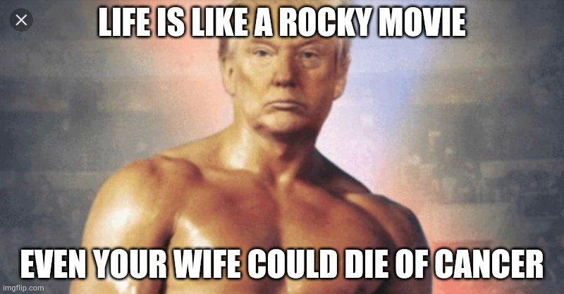 LIFE IS LIKE A ROCKY MOVIE EVEN YOUR WIFE COULD DIE OF CANCER | made w/ Imgflip meme maker