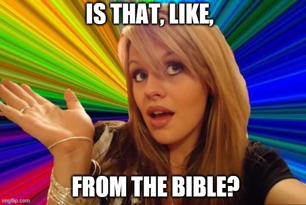 Dumb Blonde Meme | IS THAT, LIKE, FROM THE BIBLE? | image tagged in memes,dumb blonde | made w/ Imgflip meme maker