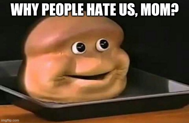 Sad Bread | WHY PEOPLE HATE US, MOM? | image tagged in sad bread | made w/ Imgflip meme maker
