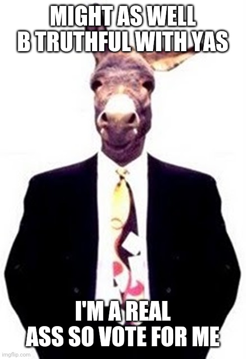 Political Donkey | MIGHT AS WELL B TRUTHFUL WITH YAS; I'M A REAL ASS SO VOTE FOR ME | image tagged in political donkey | made w/ Imgflip meme maker