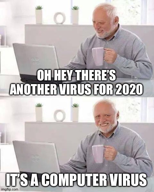 Hide the Pain Harold | OH HEY THERE’S ANOTHER VIRUS FOR 2020; IT’S A COMPUTER VIRUS | image tagged in memes,hide the pain harold | made w/ Imgflip meme maker