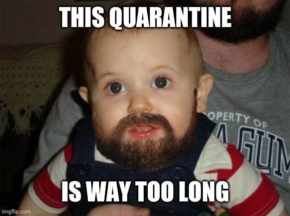 Beard Baby Meme | THIS QUARANTINE; IS WAY TOO LONG | image tagged in memes,beard baby | made w/ Imgflip meme maker