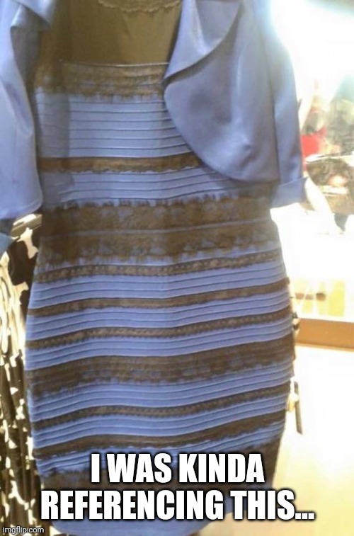 Blue gold dress | I WAS KINDA REFERENCING THIS... | image tagged in blue gold dress | made w/ Imgflip meme maker
