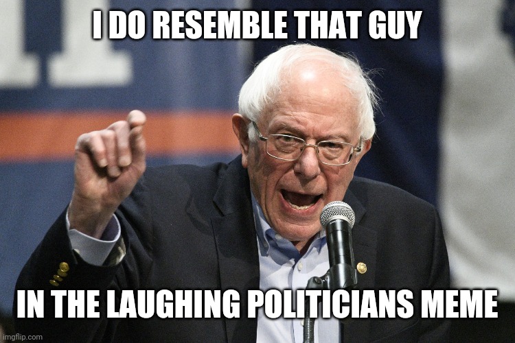 Bernie Sanders | I DO RESEMBLE THAT GUY; IN THE LAUGHING POLITICIANS MEME | image tagged in bernie sanders | made w/ Imgflip meme maker