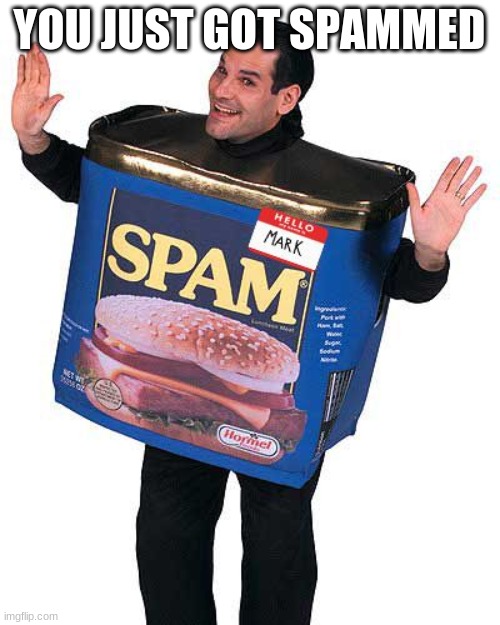 Spam | YOU JUST GOT SPAMMED | image tagged in spam | made w/ Imgflip meme maker