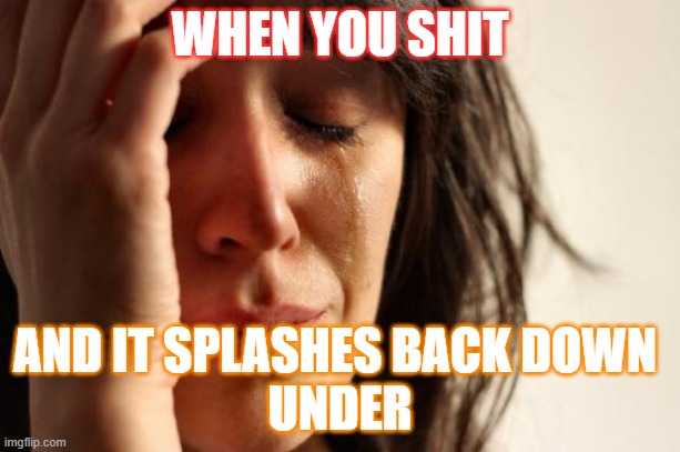 ??? | WHEN YOU SHIT; AND IT SPLASHES BACK DOWN 
UNDER | image tagged in memes,first world problems | made w/ Imgflip meme maker