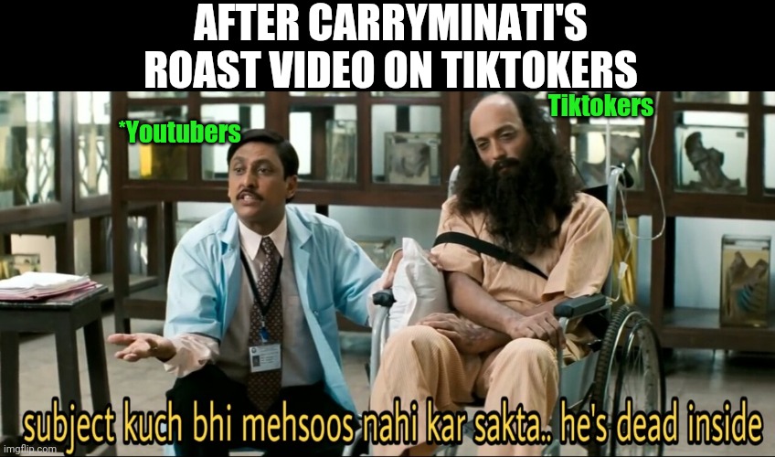 AFTER CARRYMINATI'S ROAST VIDEO ON TIKTOKERS; Tiktokers; *Youtubers | image tagged in bollywood,youtubers,tiktok | made w/ Imgflip meme maker