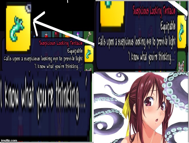 i know what youre thinking | image tagged in blank comic panel 2x2,terraria,hentai | made w/ Imgflip meme maker