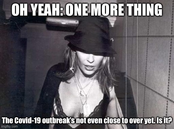 When they start prematurely declaring the experts wrong. | OH YEAH: ONE MORE THING; The Covid-19 outbreak’s not even close to over yet. Is it? | image tagged in kylie hat black  white,covid-19,coronavirus,pandemic,science,the expert | made w/ Imgflip meme maker