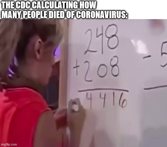 They are lying. | THE CDC CALCULATING HOW MANY PEOPLE DIED OF CORONAVIRUS: | image tagged in math girl | made w/ Imgflip meme maker