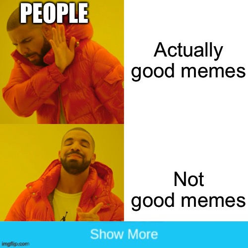 Drake Hotline Bling | Actually good memes; PEOPLE; Not good memes | image tagged in memes,drake hotline bling | made w/ Imgflip meme maker