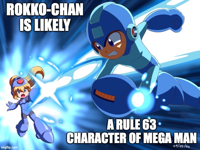 Mega Man and Rokko-chan | ROKKO-CHAN IS LIKELY; A RULE 63 CHARACTER OF MEGA MAN | image tagged in megaman,memes | made w/ Imgflip meme maker