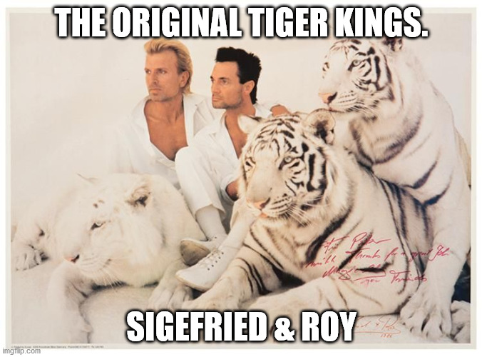 Tiger Kings | THE ORIGINAL TIGER KINGS. SIGEFRIED & ROY | image tagged in tiger kings | made w/ Imgflip meme maker