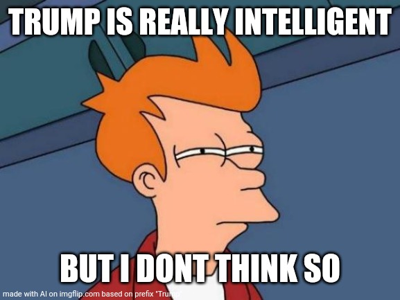 Fry gets it | TRUMP IS REALLY INTELLIGENT; BUT I DONT THINK SO | image tagged in memes,futurama fry | made w/ Imgflip meme maker