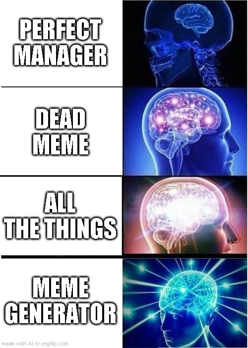 Expanding Brain Meme | PERFECT MANAGER; DEAD MEME; ALL THE THINGS; MEME GENERATOR | image tagged in memes,expanding brain | made w/ Imgflip meme maker