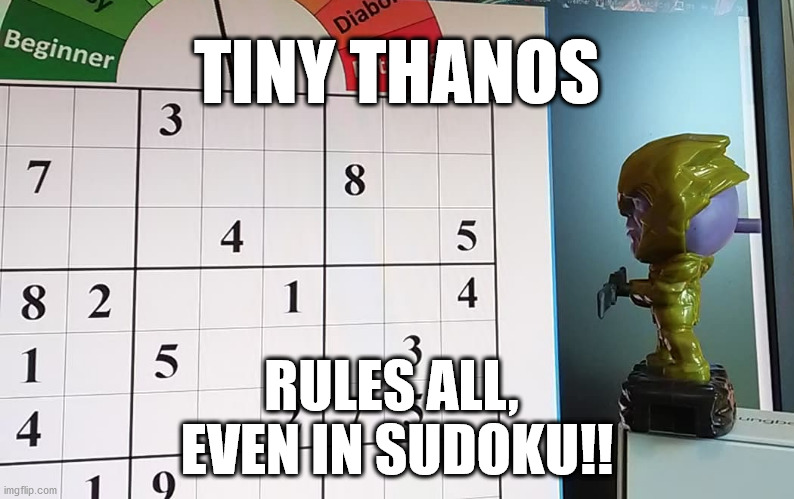 Tiny Thanos Sodoku | TINY THANOS; RULES ALL, 
EVEN IN SUDOKU!! | image tagged in tiny thanos sodoku | made w/ Imgflip meme maker