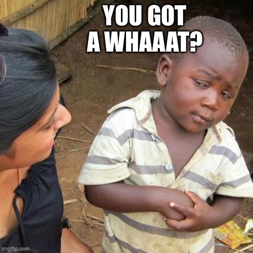 Third World Skeptical Kid Meme | YOU GOT A WHAAAT? | image tagged in memes,third world skeptical kid | made w/ Imgflip meme maker